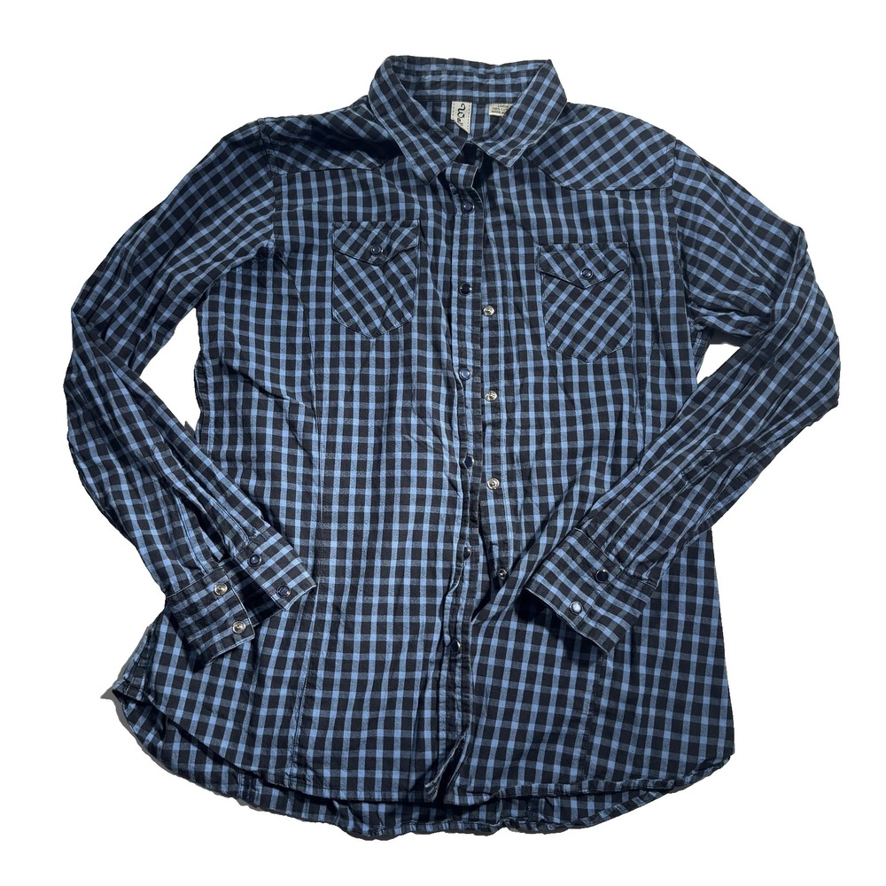 Walls Shirt Mens Large Blue Black Plaid Western Pearl Snap Flannel Workwear